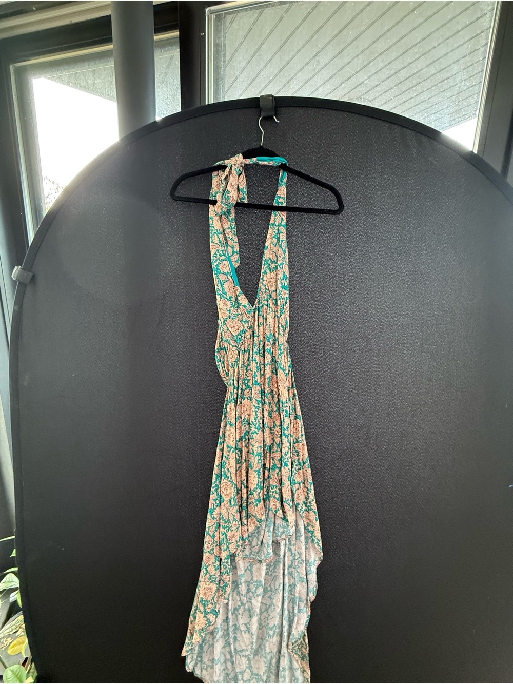 Floral Halter High-Low Maxi Dress in Teal and Peach